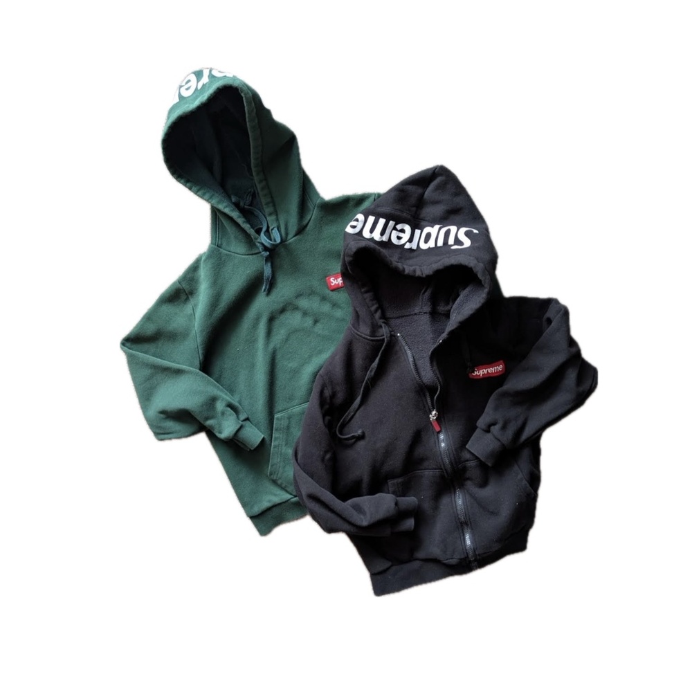 2 probably not supreme hoodies youth M L black green zip up pull over
